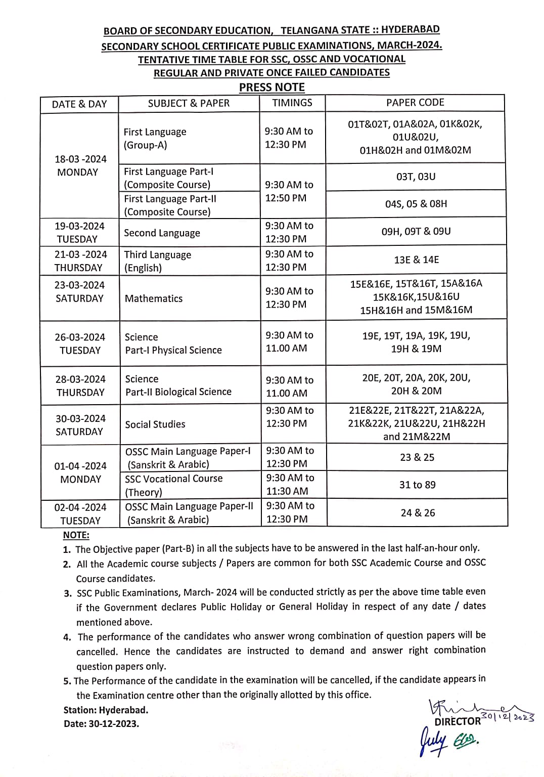 పదో తరగతి పరీక్షల షెడ్యూల్ విడుదల  